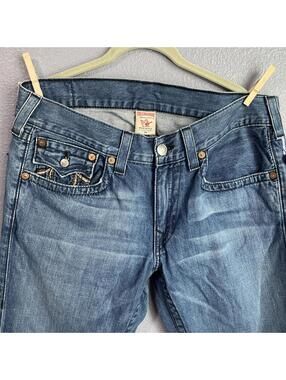 True Religion Bootcut Jeans Blue Denim Embroidered Logo World Tour Men's